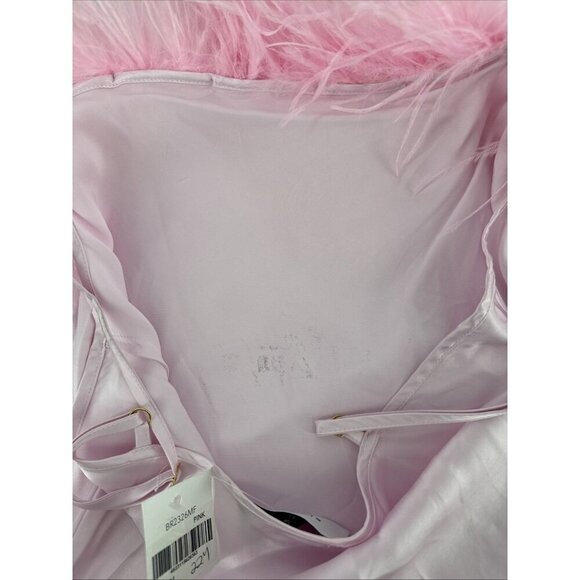 SLEEPER Womens Size Med Boheme Pink Feather-Trim Satin Slip Mini Dress NWT Flaw - Picture 15 of 16